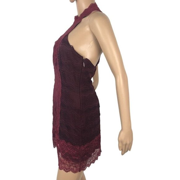 Free People Natasha Lace Halter Bodycon Mini Dress Party Formal Wine Red Size S - Picture 6 of 9